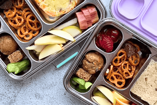 stainless steel bento lunchboxes packed with food