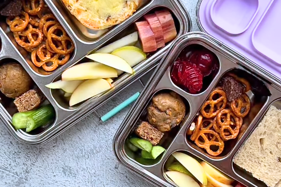 stainless steel bento lunchboxes packed with food
