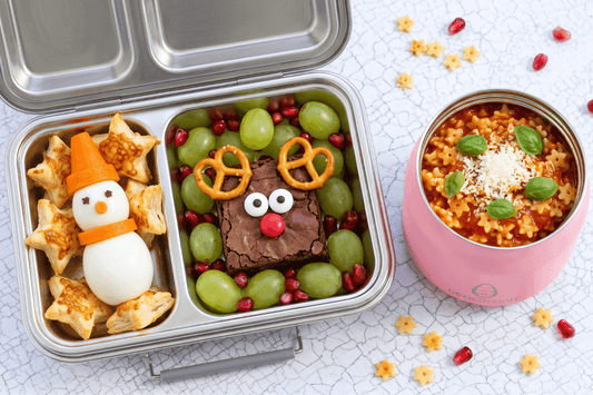 Bento 2 Lunchbox with reindeer brownie and egg snowman