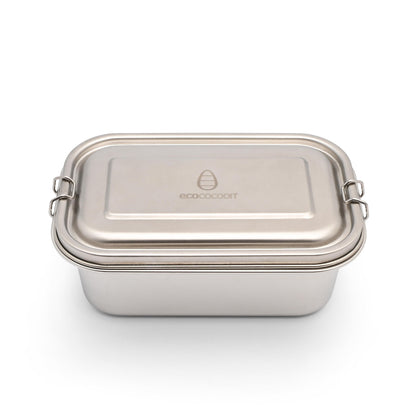 Stainless steel rectangular container with lid.