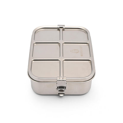 Silver bento box with multiple compartments 