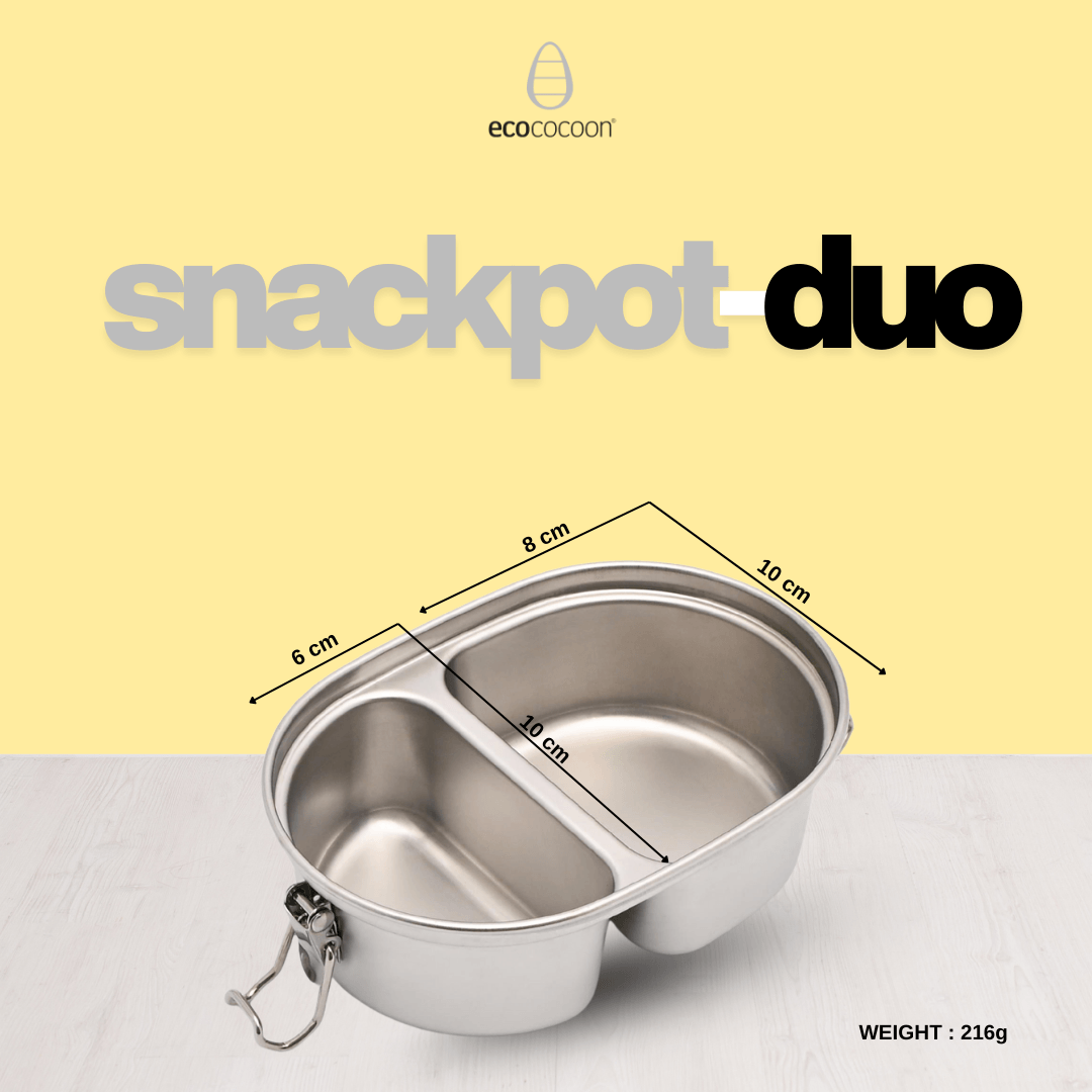 Classic Snack Pot Duo dimensions diagram with a weight of 218g
