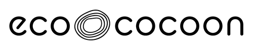 The logo for 'eco cocoon' is displayed in transparent background, featuring the word 'eco' in lowercase with a stylized circular motif in the center, followed by 'cocoon' in lowercase.