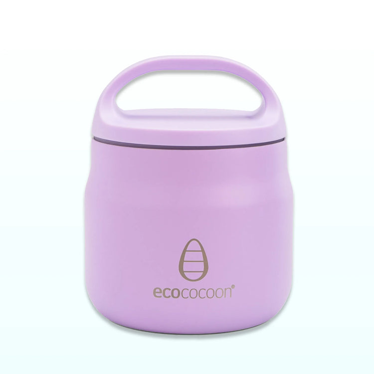 Lilac insulated stainless steel food jar with a carry-handle lid