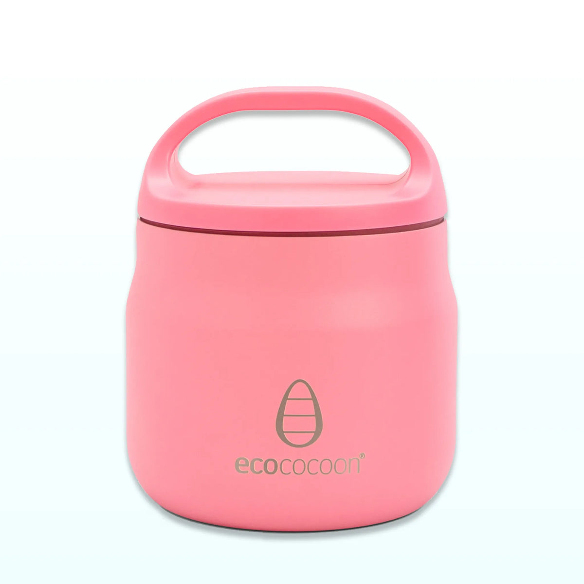 Coral pink insulated stainless steel food jar with a carry-handle lid