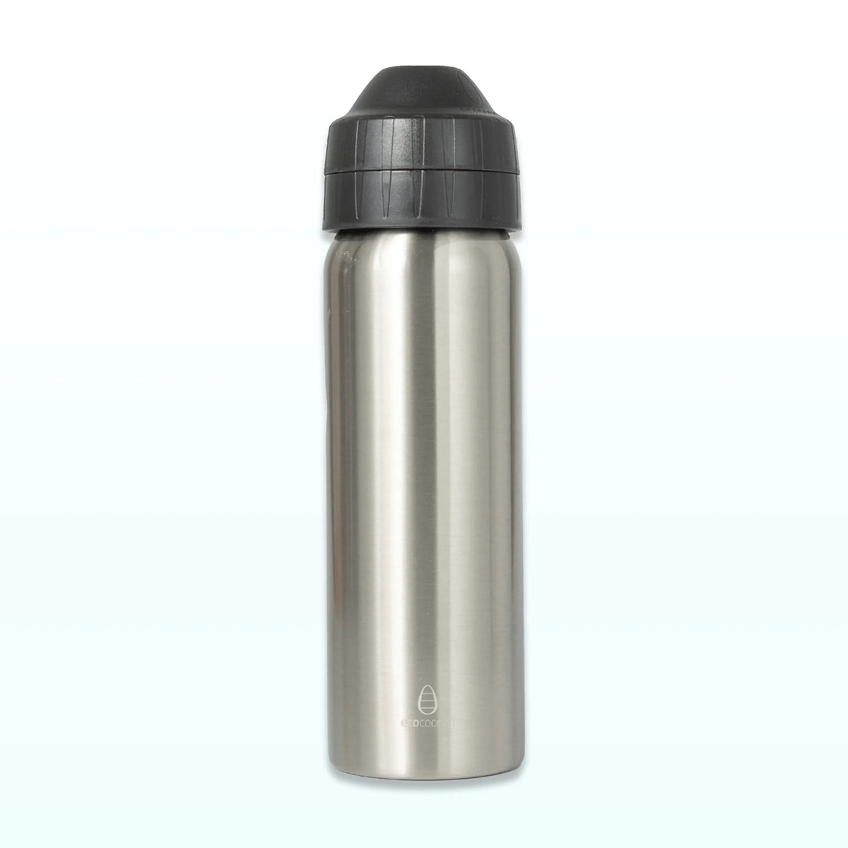 Brushed silver 600ml insulated stainless steel drink bottle with a black leak-free lid