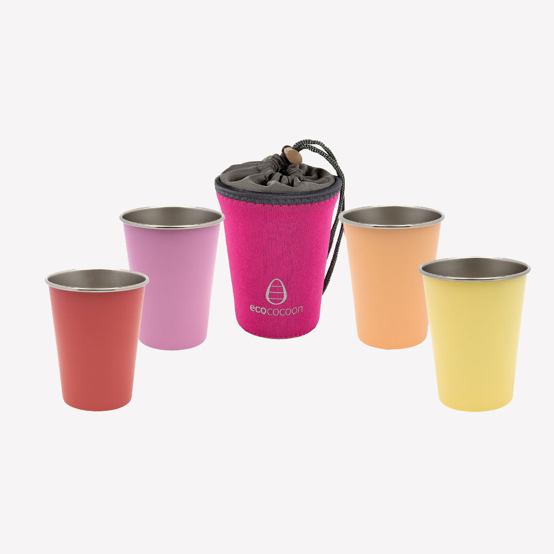 Stainless steel cups in a variety of pastel colours 