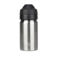 Brushed stainless steel 350ml drink bottle with a black leak-free screw lid